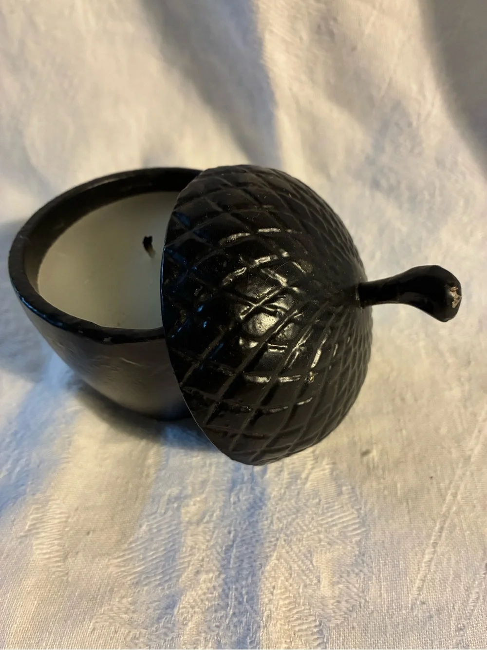 Cast Iron Acorn Trinket Box With Poured Candle Inside Decorative Cast Metal Box
